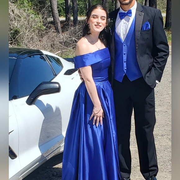 Sis Bridal Royal Blue Aline Off Shoulder Formal Dress - Picture 6 of 6